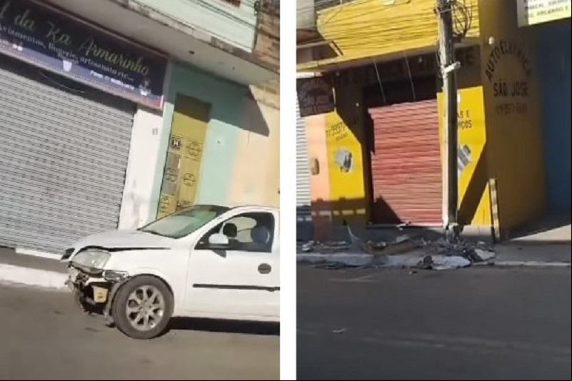 Fim de festa: Motorista colide com poste em Brumado e danifica estrutura de distribuição elétrica